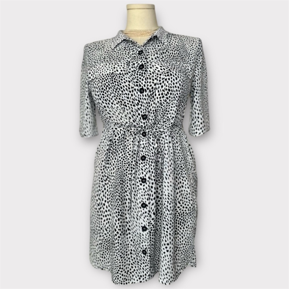 Topshop Black and White Polo Collar Shirt Dress(879)